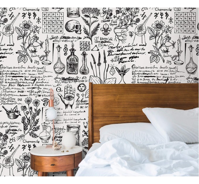 Alchemy motives vintage wallpaper herbs medicine theme