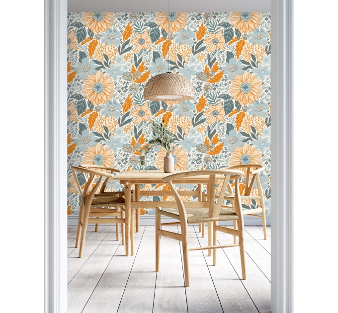 Floral wallpaper, farmhouse accent wallpaper wildflowers