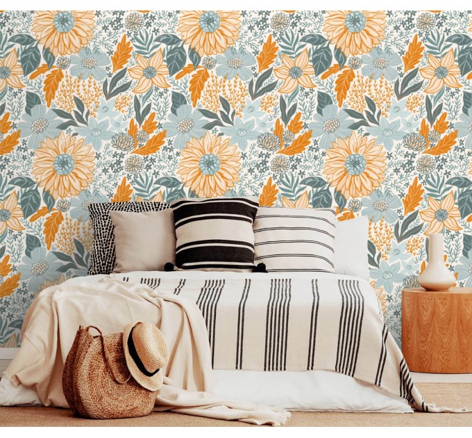 Floral wallpaper, farmhouse accent wallpaper wildflowers