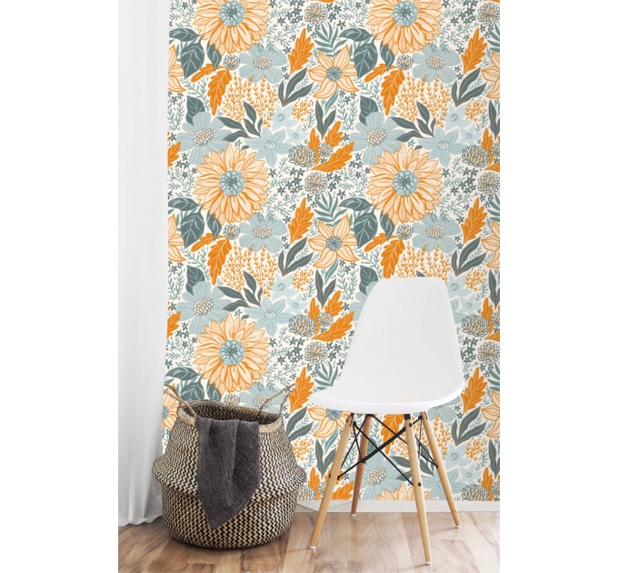 Floral wallpaper, farmhouse accent wallpaper wildflowers