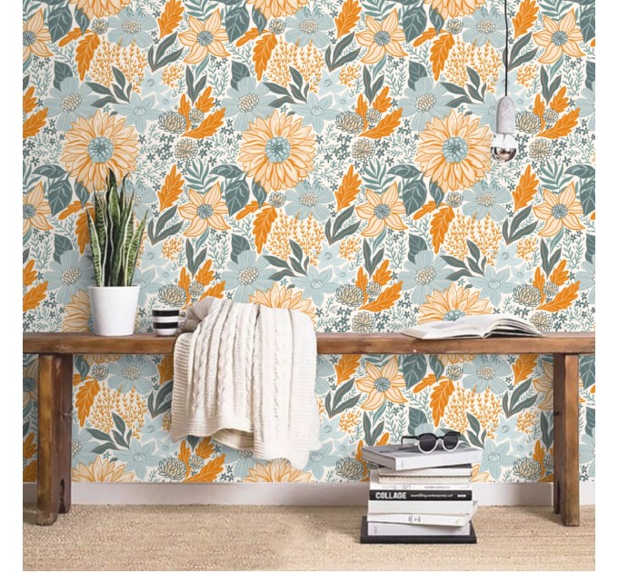 Floral wallpaper, farmhouse accent wallpaper wildflowers