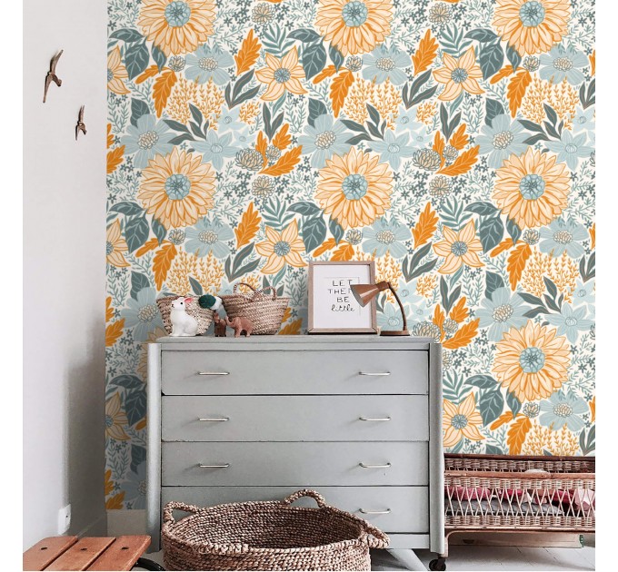 Floral wallpaper, farmhouse accent wallpaper wildflowers