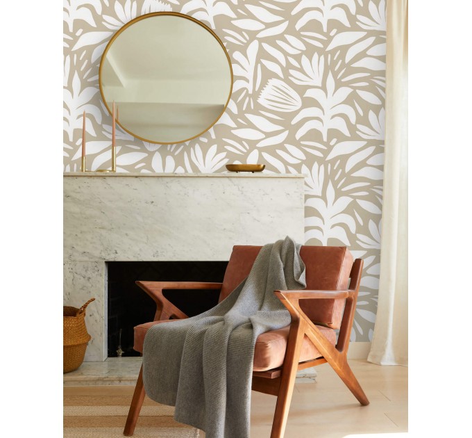 Neutral wallpaper minimalist abstract leaves light beige