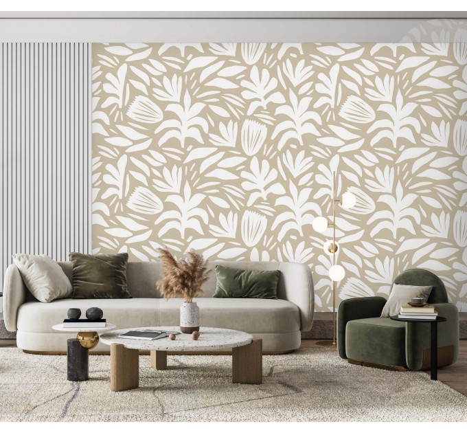 Neutral wallpaper minimalist abstract leaves light beige