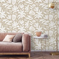 Neutral wallpaper minimalist abstract leaves light beige