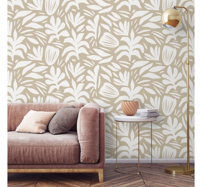 Neutral wallpaper minimalist abstract leaves light beige