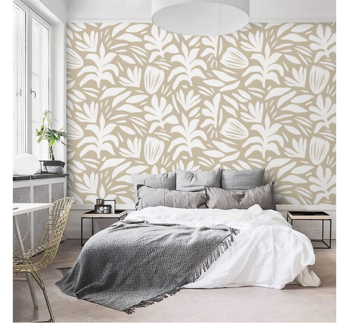Neutral wallpaper minimalist abstract leaves light beige
