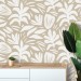 Neutral wallpaper minimalist abstract leaves light beige