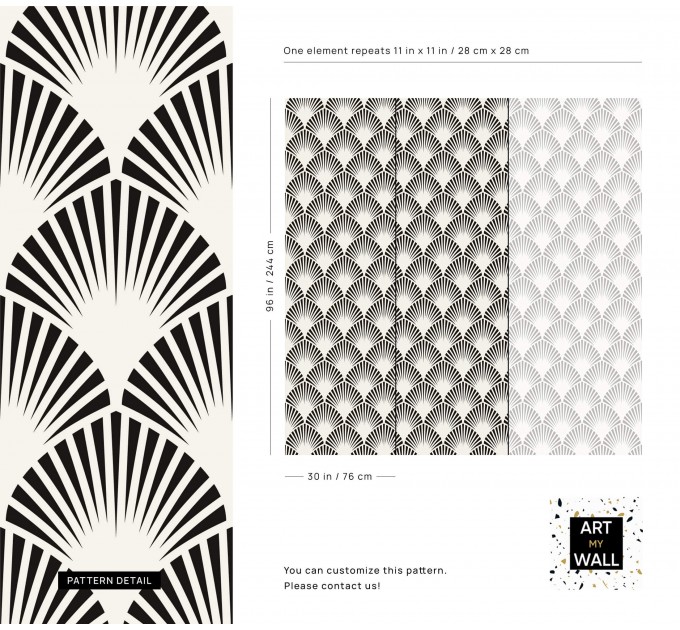 Bold Art deco wallpaper, black and white fans