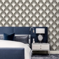 Bold Art deco wallpaper, black and white fans