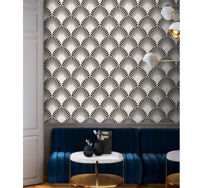 Bold Art deco wallpaper, black and white fans