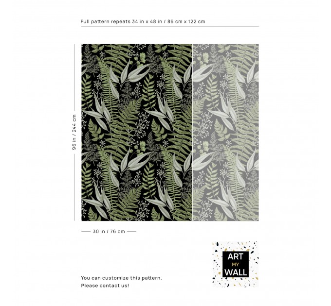 Dark botanical wallpaper herbs, Fern leaves wall covering