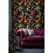 Dark tropical wallpaper Bright colorful plants and birds