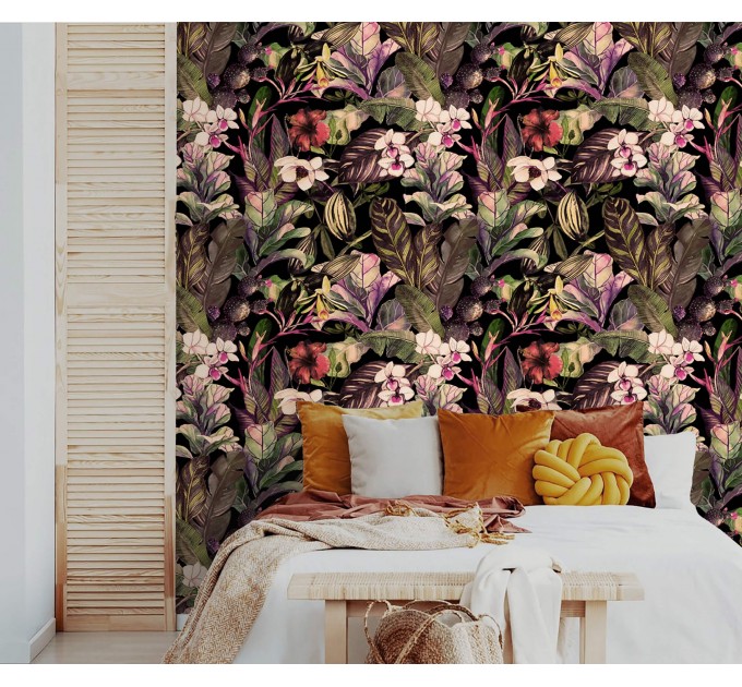Vibrant tropical wallpaper, exotic flowers and plants