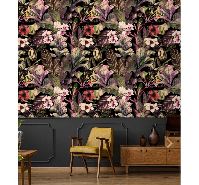 Vibrant tropical wallpaper, exotic flowers and plants