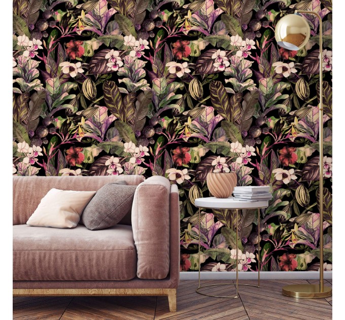 Vibrant tropical wallpaper, exotic flowers and plants