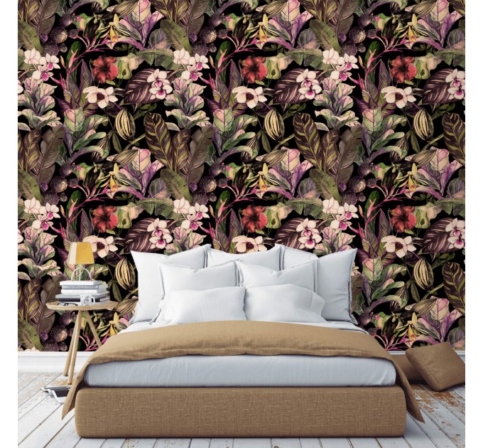 Vibrant tropical wallpaper, exotic flowers and plants