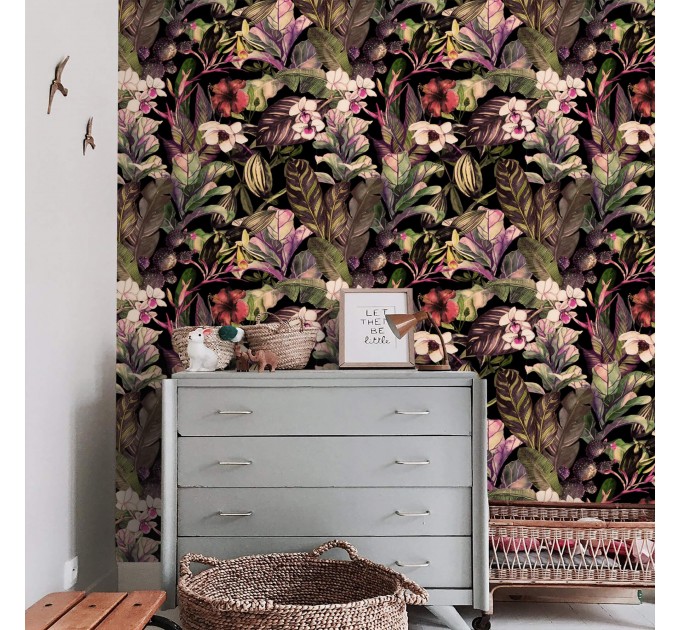 Vibrant tropical wallpaper, exotic flowers and plants