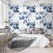 Floral wallpaper watercolor blue white flowers