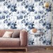 Floral wallpaper watercolor blue white flowers