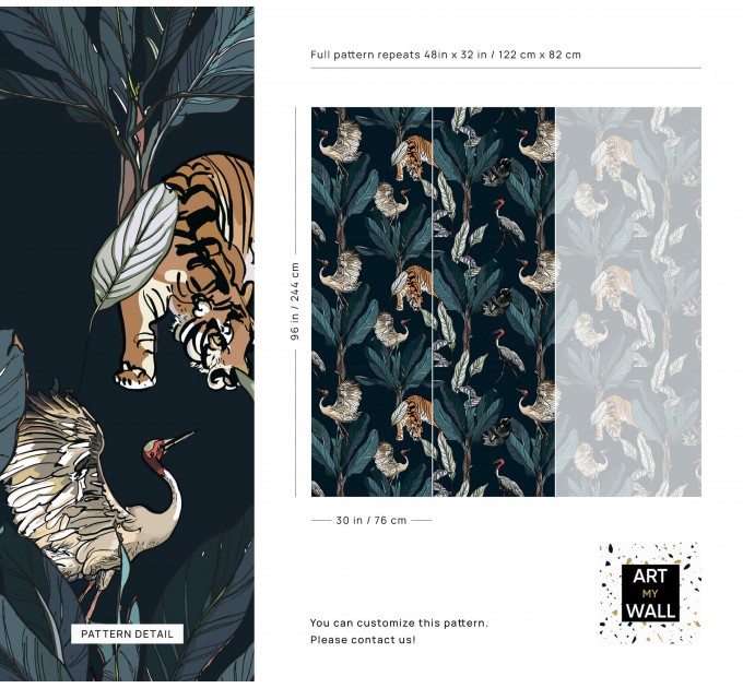 Wallpaper tigers and birds in dark jungle