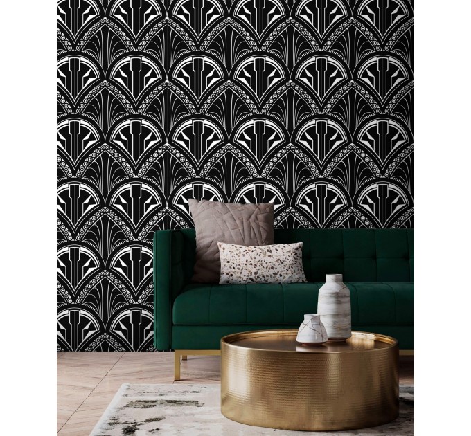 Art deco wallpaper fans black and white