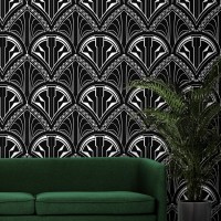 Art deco wallpaper fans black and white