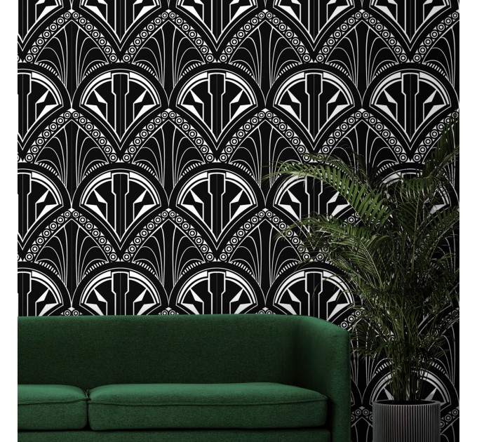 Art deco wallpaper fans black and white