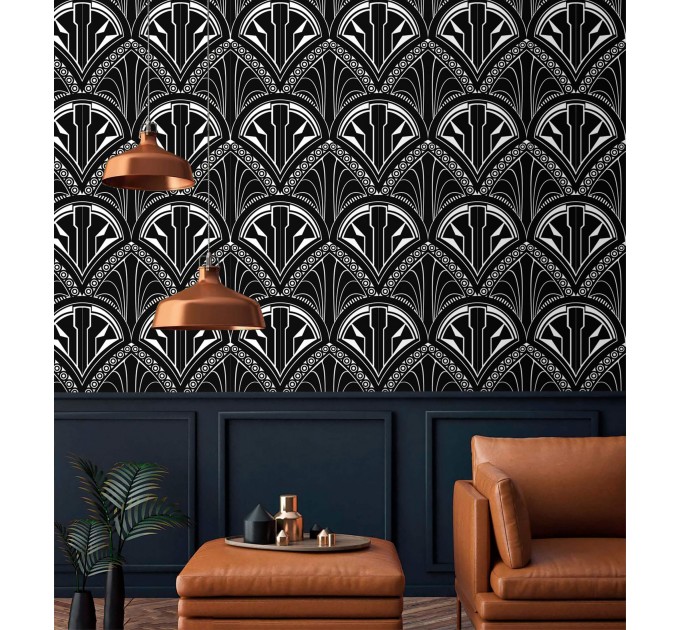 Art deco wallpaper fans black and white