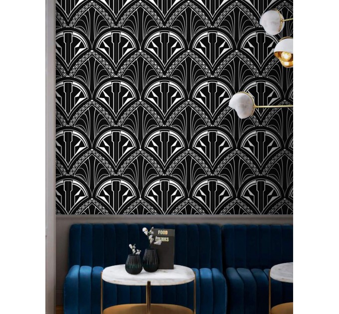 Art deco wallpaper fans black and white