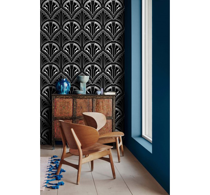 Art deco wallpaper fans black and white