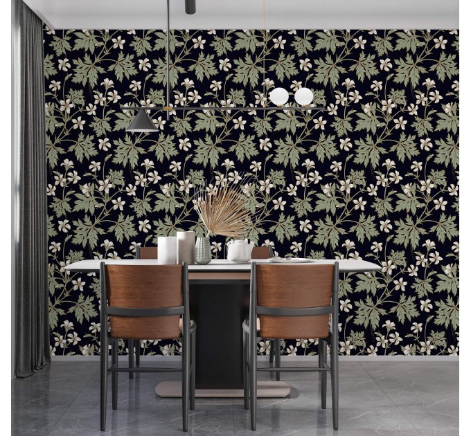 Dark floral wallpaper botanical flowers and leaves