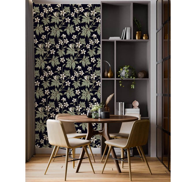 Dark floral wallpaper botanical flowers and leaves