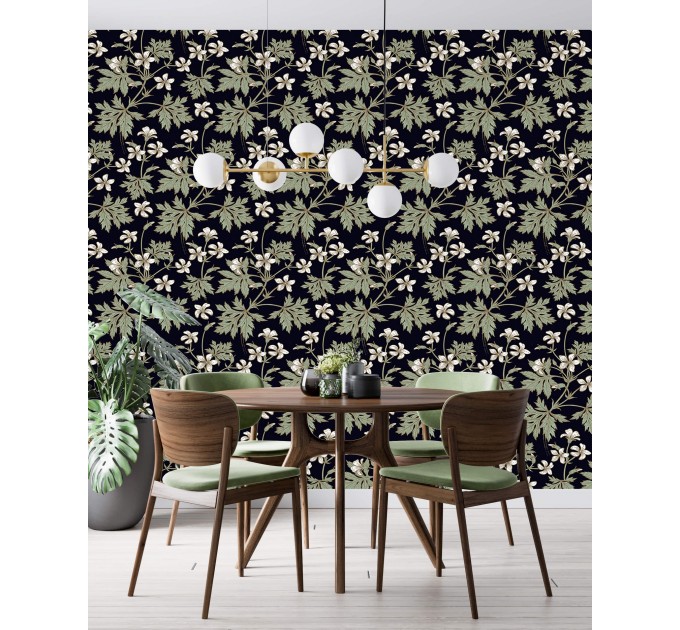 Dark floral wallpaper botanical flowers and leaves