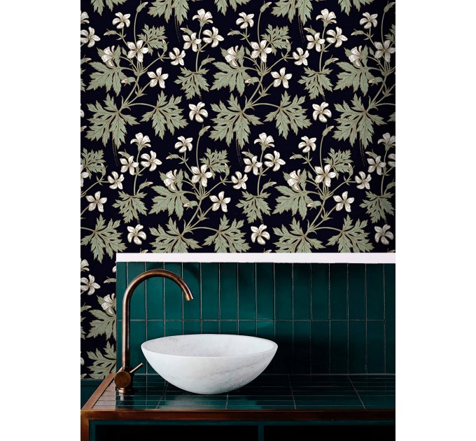 Dark floral wallpaper botanical flowers and leaves