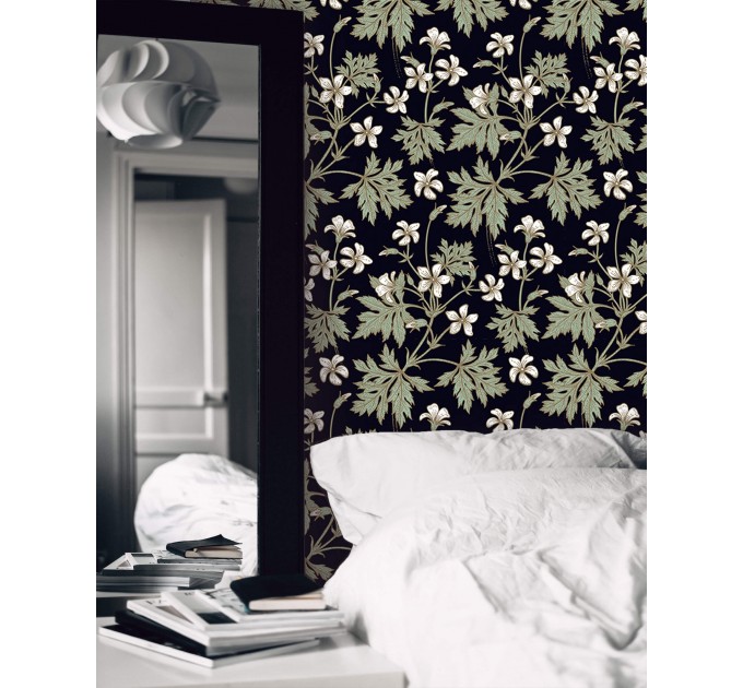 Dark floral wallpaper botanical flowers and leaves