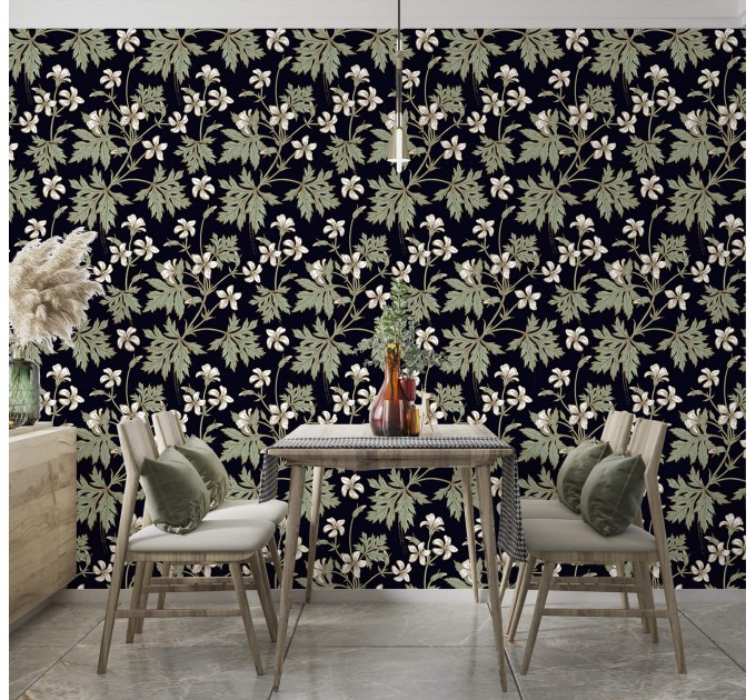 Dark floral wallpaper botanical flowers and leaves