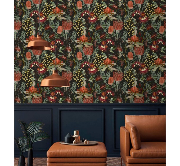 Dark botanical wallpaper mushroom Fairy whimsical design