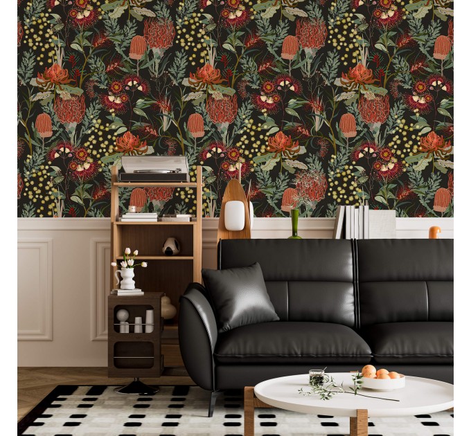 Dark botanical wallpaper mushroom Fairy whimsical design
