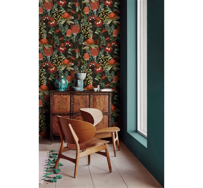 Dark botanical wallpaper mushroom Fairy whimsical design