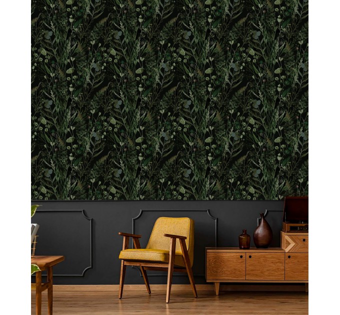 Dark botanical wallpaper leaves and herbs
