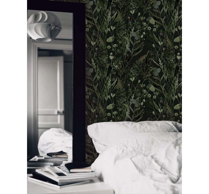 Dark botanical wallpaper leaves and herbs
