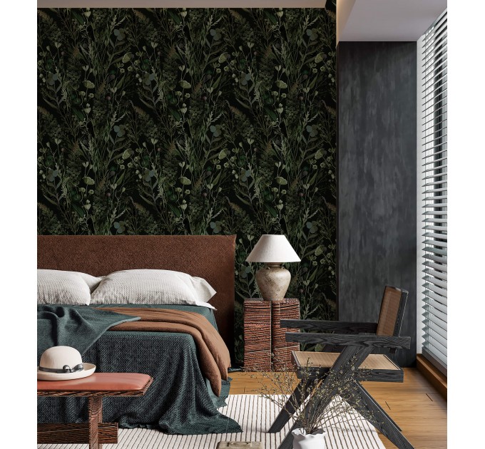 Dark botanical wallpaper leaves and herbs