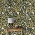 Floral wallpaper botanical on dark, accent wall decor