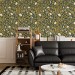 Floral wallpaper botanical on dark, accent wall decor