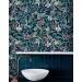 Dark floral wallpaper wildflowers and herbs on dark blue