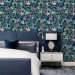Dark floral wallpaper wildflowers and herbs on dark blue
