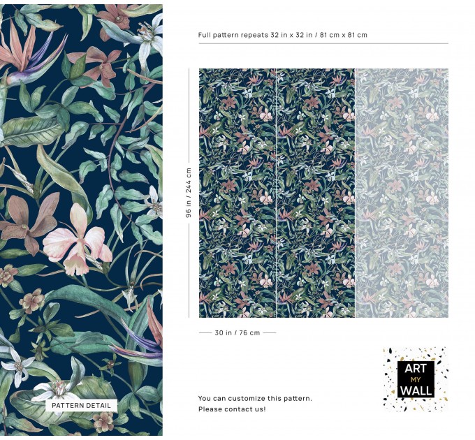Dark floral wallpaper wildflowers and herbs on dark blue