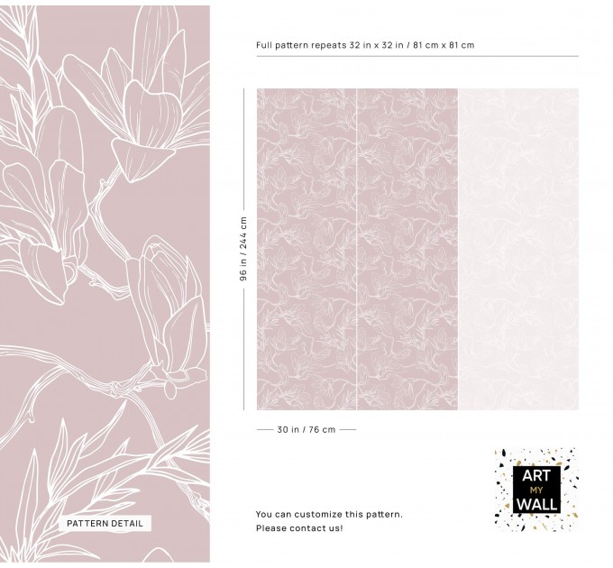 Minimalist floral wallpaper, linear flowers on mauve pink