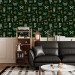 Dark green wallpaper butterflies. Whimsical retro design